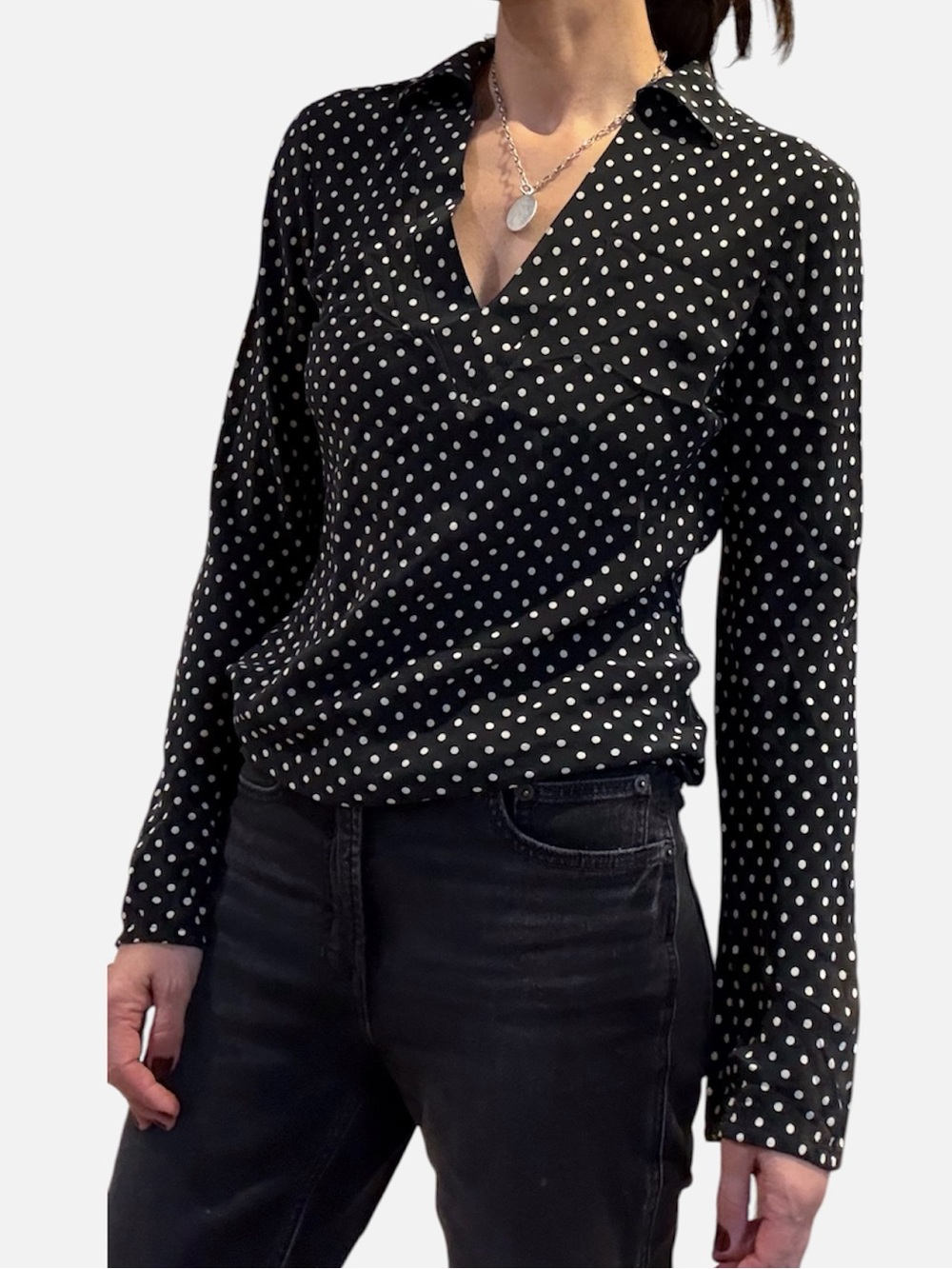 Ann Taylor Vintage Black Polka Dot Silk Blouse